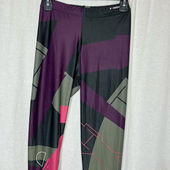 Bombsheller Multicolor Leggings 28" Inseam Purple Green Yoga Running Size Medium - Picture 4 of 13